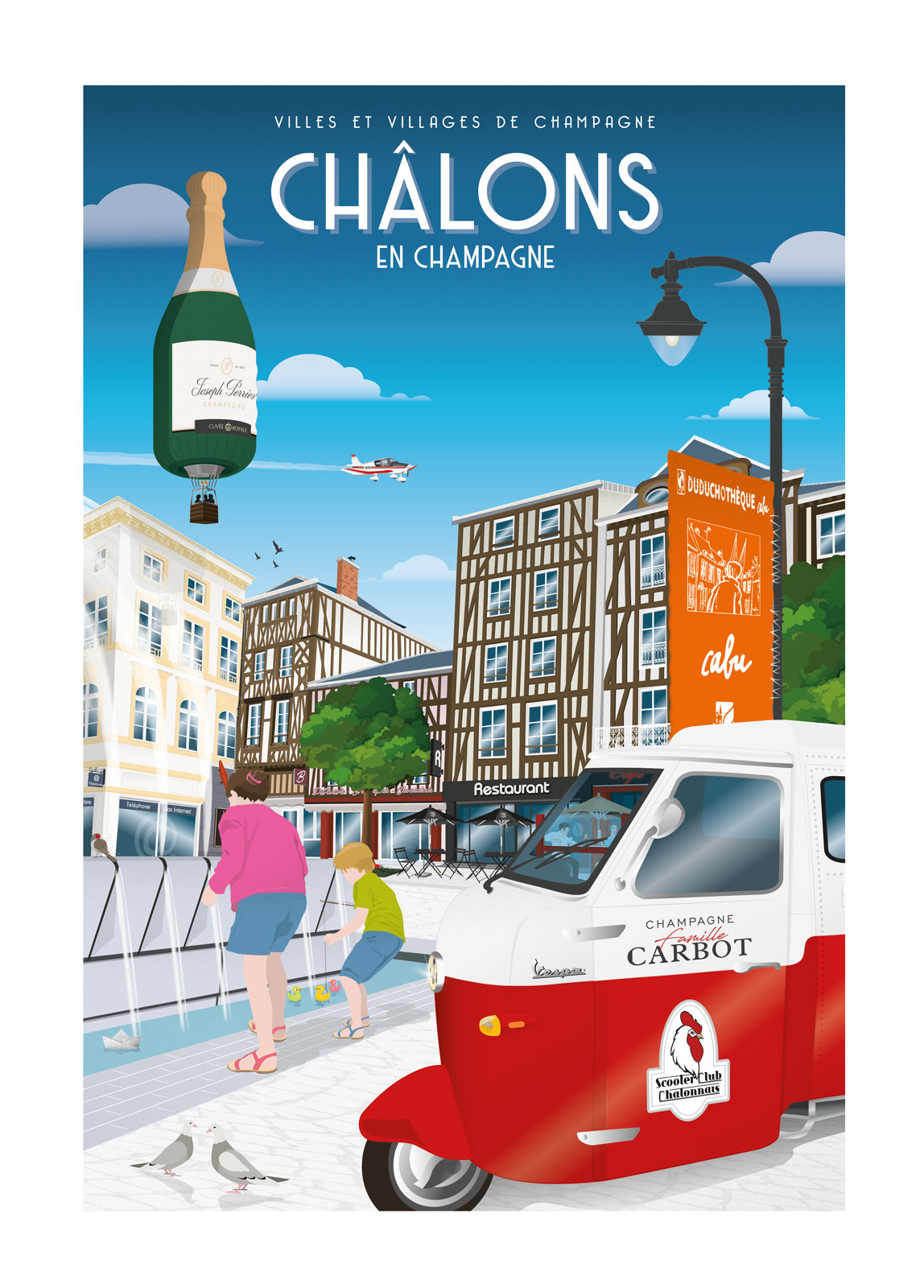 Affiche - Villes et Villages de Champagne - Châlons en Champagne - Place de la République