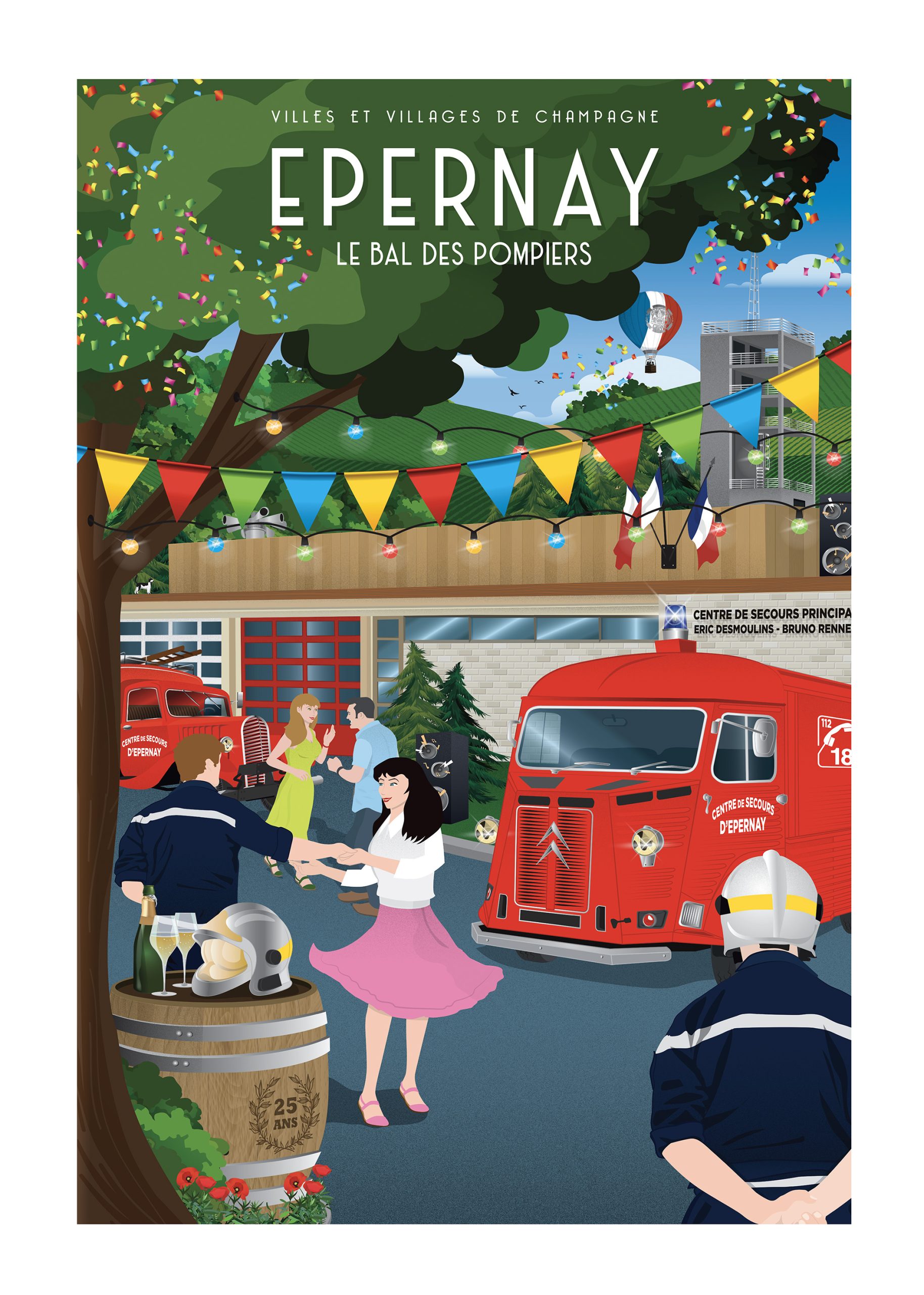 Affiche - Villes et Villages de Champagne - Epernay / Bal des pompiers