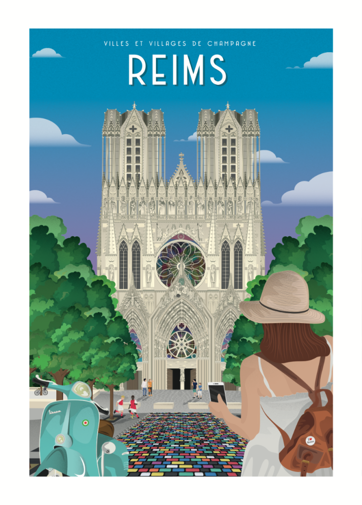 Affiche - Villes et Villages de Champagne - Reims cathédrale
