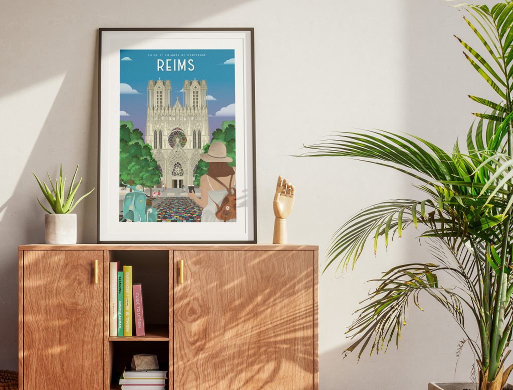 Affiche - Villes et Villages de Champagne - Reims cathédrale
