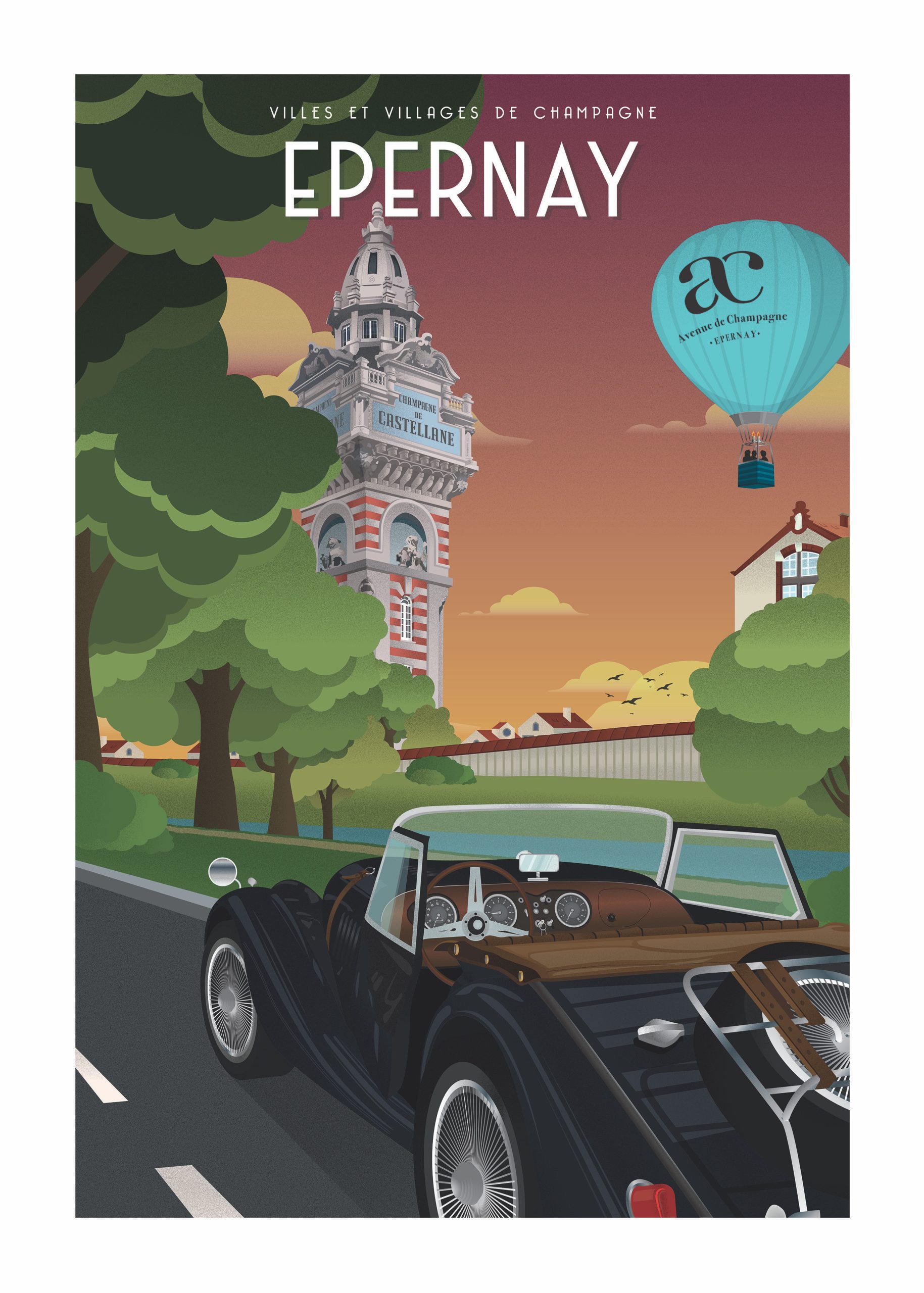 Affiche - Villes et Villages de Champagne - Epernay / ballon