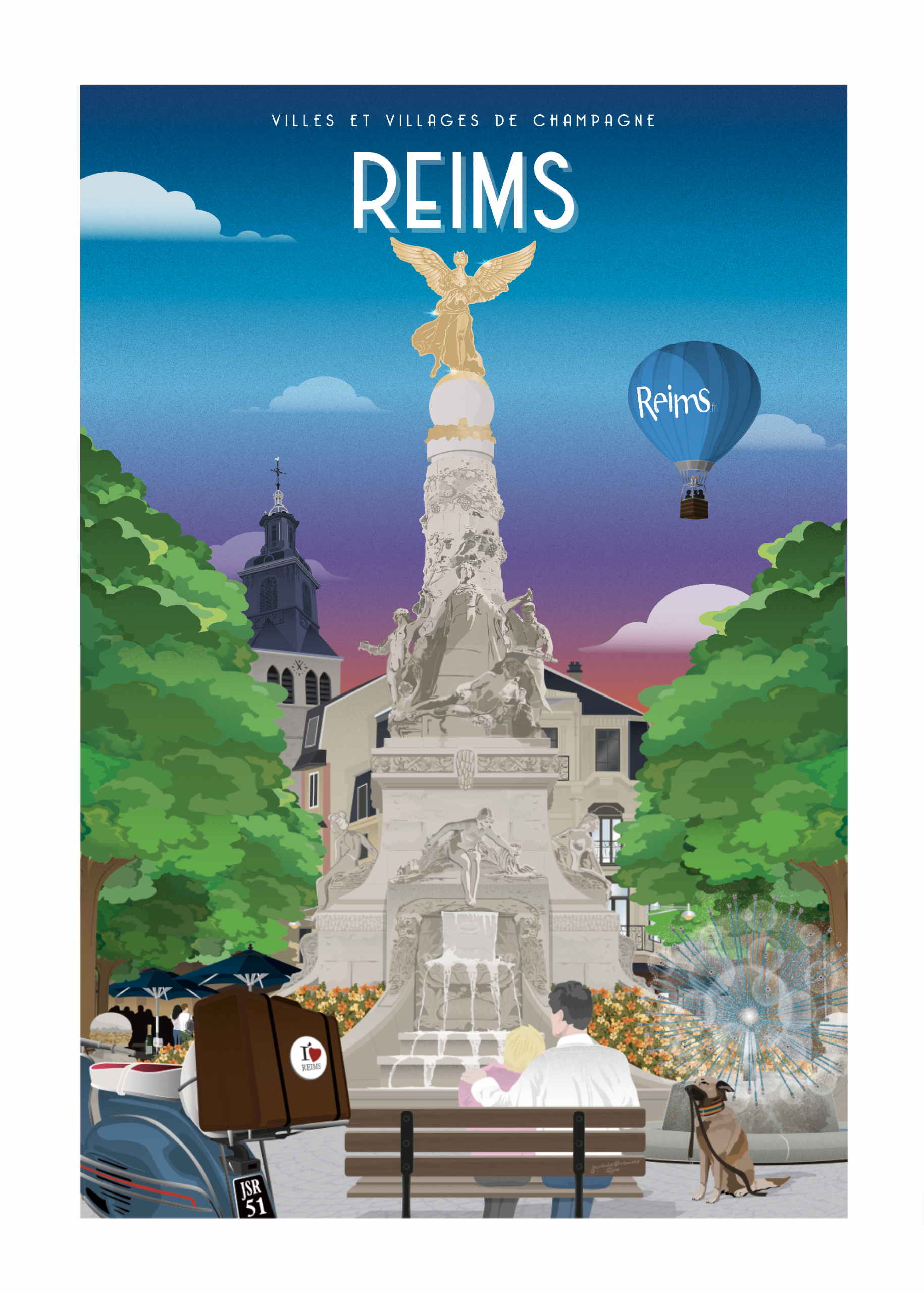 Affiche - Villes et Villages de Champagne - Reims - Fontaine